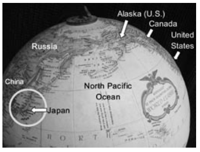 Globe highlighting Japan