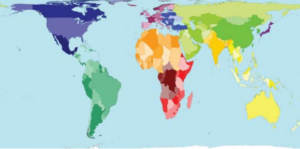 Map showing land are of all countries across the world