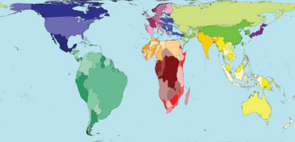 A graphic showing the amount of forest area in each country