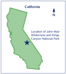 Map of California with a star on the John Muir Wilderness area
