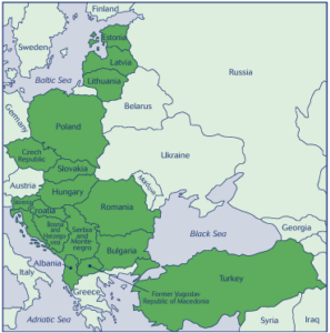 A map highlighting Eastern Europe