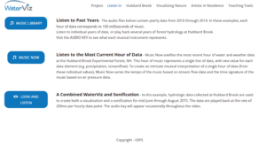 A screenshot of various audio choices from WaterViz